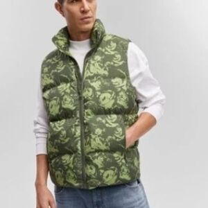 Mode of One Men's Green Patterned Puffer Vest Large NEW